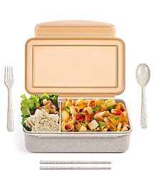 NEGOCIO Bamboo Wheat Straw Lunch Box Set with 2 Compartments with Spoon - Colour May Vary