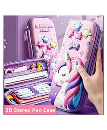 NEGOCIO 3D Unicorn Embossed Hardtop Pencil Pouch (Colour May Vary)