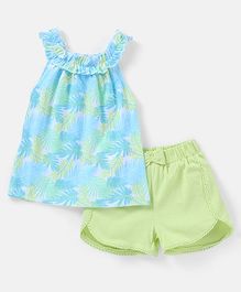 Babyhug 100% Cotton Sleeveless Top and Shorts Set Floral Print - Green & Blue