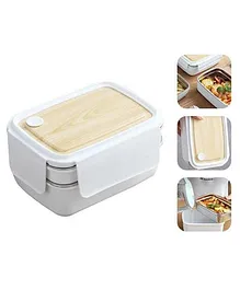 Negocio Stainless Steel Wooden Style Lid Tiffin Box - 1400 ml Coloy May Vary