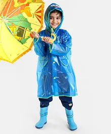 Babyhug PVC  Opaque Full Sleeves Happy Face Raincoat - Blue