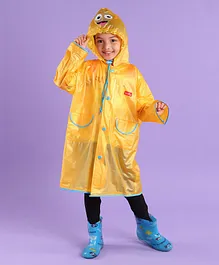 Babyhug Full Sleeves Groovy Happy Face Raincoat - Yellow