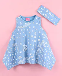 Little Kangaroos Sleeveless Top With Headband Bandana Print - Blue