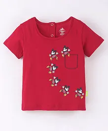 Bodycare Cotton Knit Half Sleeves Top Minnie Mouse Print - Crimson Red