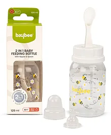Baybee 2 in 1 Baby Feeding Bottle with Spoon Anti-Colic Silicone Nipple White - 125 ml