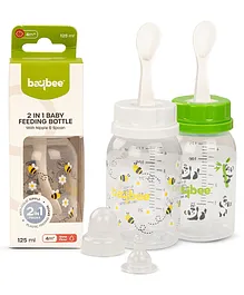 Baybee 2 in 1 Baby Feeding Bottle with Spoon Anti-Colic Silicone Nipple Pack of 2 Green & White - 125 ml each