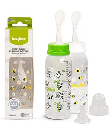 Baybee 2 in 1 Baby Feeding Bottle with Spoon & Anti Colic Silicone Nipple Pack of 2 Green & White - 250 ml each