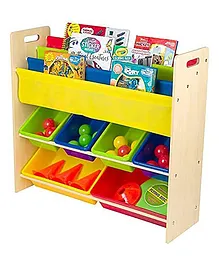 Homesmiths Wood Toy Organizer with Book Rack Glossy Finish - Beige