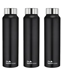 The Better Home Stainless Steel Simplex Water Bottle Pack of 3 Black - 1 Litre Each