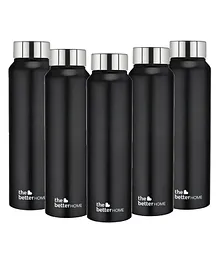 The Better Home Stainless Steel Simple Water Bottle Pack of 5 Black - 1 Litre Each