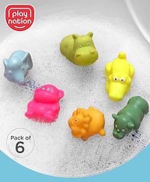 Play Nation Premium Bath in Style Squeeze Jungle Animals Toy-Pack of 6| Soft Jungle Animal Toys for 3 Months+| Improves Motor Skills and Hand Eye Co-ordination| Toddler Baby Chu Chu Bathing Squeeze Bath Gifting Toy| Child Safe Material| BIS Certified