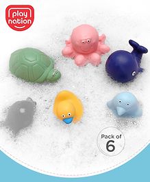 Play Nation Premium Bath in Style Squeeze Ocean Animal Toy-Pack of 6| Soft Aquatic Animal Toys for 3 Months+| Improves Motor Skills and Hand Eye Co-ordination| Toddler Baby Chu Chu Bathing Squeeze Bath Gifting Toy| Child Safe Material| BIS Certified