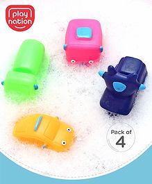 Play Nation Premium Bath in Style Squeeze Transport Toy- Pack of 4| Bus, Scooter, Oil tank and Car Soft and Squeezy Toys for 3 Months+| Improves Motor Skills and Hand Eye Co-ordination| Baby Chu Chu Bathing Squeeze Bath Gifting Toy| BIS Certified