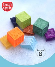 Play Nation Premium Bath in Style Squeeze Toy-Pack of 8| Square Shaped Soft and Squeezy Toys for 3 Months+| Improves Motor Skills and Hand Eye Co-ordination| Toddler Baby Chu Chu Bathing Squeeze Bath Gifting Toy| Child Safe Material| BIS Certified