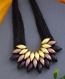 Yellow Chimes Leaf Design Multi Layered Chains Necklace - Multi Colour