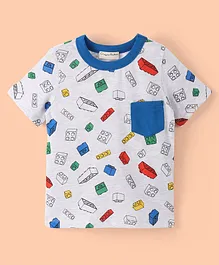 CrayonFlakes Half Sleeves All Over Puzzle Blocks Printed Ringer Tee - Off White