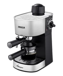INALSA Espresso Cappuccino 4Cup Coffee Maker 800W Bonjour  3 in 1 Frothing Function 4 Bar Pressure Multipurpose Control Knob Removable Drip Tray & Borosilicate Glass Carafe- Black & Sliver