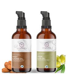 T&H Organics 100% Pure Organic Virgin Olive Oil and Sweet Almond Oil Combo Pack Of 2- 100 ml each