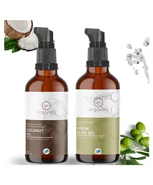 T&H Organics Cold Pressed Organic Olive Oil and Cold Pressed Virgin Coconut Oil Combo - 100 ml Each
