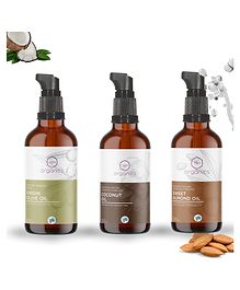 T&H Organics 100 % Pure Certified Organic Olive Oil with Sweet Almond Oil & Cold Pressed Virgin Coconut Oil Combo - 100 ml Each