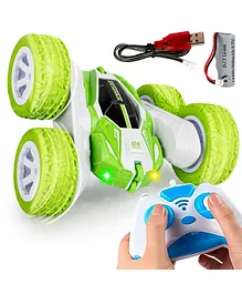 Fiddlerz Remote Control Car 2.4 Ghz 360 Degree Rotating Double Flip USB Rechargeable RC Racing Stunt Car Toy - Green