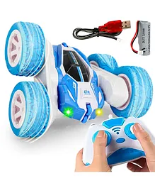 Fiddlerz Remote Control Car 2.4 Ghz 360 Degree Rotating Double Flip USB Rechargeable RC Racing Stunt Car - Blue