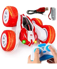 Fiddlerz Remote Control Car 2.4 Ghz 360 Degree Rotating Double Flip USB Rechargeable RC Racing Stunt Car - Red