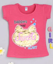 Nottie Planet Short Sleeves Daddy's Little Sweet Heart Printed Sequin Embellished Top - Pink