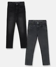 Tales & Stories Pack Of 2 Button Down Solid Jeans - Black & Dark Grey