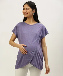 Nejo Pure Cotton Half Sleeves Solid Over Lap Styled Nursing Top - Purple