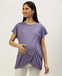 Nejo Pure Cotton Half Sleeves Solid Over Lap Styled Nursing Top - Purple