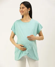 Nejo Pure Cotton Half Sleeves Triangles Printed Over Lap Styled Nursing Top - Ocean Blue