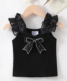 Kookie Kids Sleeveless Top with Bow Applique Solid - Black