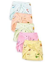 Moms Home Baby Unisex Printed Cotton Cushioned Nappies Combo Pack of 5 - Multicolor
