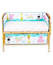 The Mom Store Dreamy Animals 4 Section Crib Rails Protector Bumper Set - Multicolour