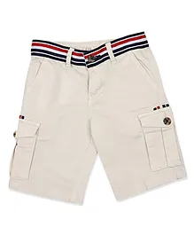 LEO Stretch Cotton Multi Colour Striped Belt Design Cargo Bermuda Shorts - Beige