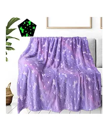 Ji and Ja Glow in The Dark Blanket Printed Blankets Small Size Unicorn - Purple
