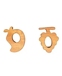 Ji And Ja Handmade Natural Neem Wooden Base Teether Cum Rattle with Bee Wax and Smooth Finish Texture Pack of 2 - Brown