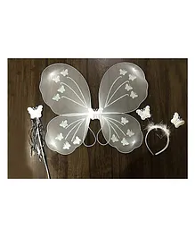 Kunya Baby Girl's Fairy Butterfly Wings Butterfly Fairy Angel Wing Wand and Hairband - White
