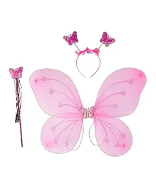 Kunya Baby Girl's Fairy Butterfly Wings Butterfly Fairy Angel Wing Wand and Hairband - Pink