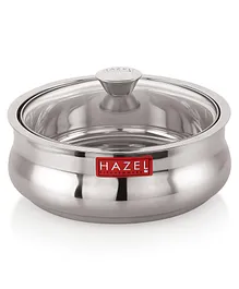 HAZEL Stainless Steel Casserole for Roti With Glass Lid with Transparent Lid  for Serving Hotcase for food serving Silver - 1250 ml