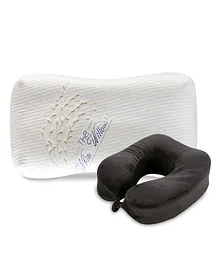 The White Willow Memory Foam U Shaped Neck Rest Travel Cushion with Junior Size Sleeping Bed Pillow - Black