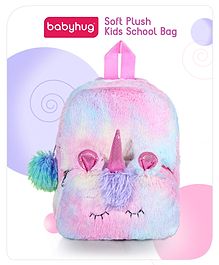 Babyhug Soft Plush Unicorn Rainbow Dashing Kids School Bag Pink & Blue - 12 Inches