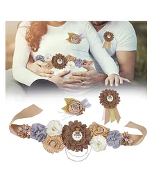 Babymoon Pregnant Woman Baby Shower Props Maternity Belt Mommy to be Daddy to be Badge Set of 3 - Brown