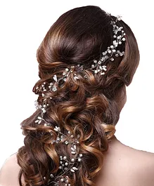 Ziory Flower Detailed Pearl Embellished Hair Vein - Silver