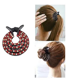 Ziory Rhinestone Embellished Half Balloon  Hair Clip - Red
