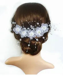Ziory Flower Detailed Pearl Embellished Hair Vein - White