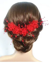 Ziory Flower Detailed Pearl Embellished Hair Vein - Red