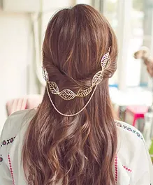 Ziory Hollow Leaf Design Metal Chain Tassel Detail Hair Vine Style Chain Hair Clip - Golden