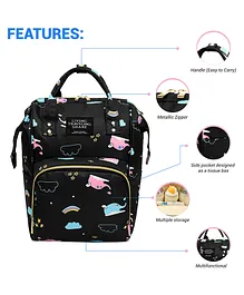 Babymoon Multifunction Backpack Style Maternity Elephant Print Diaper Bag - Black